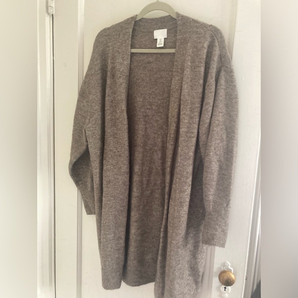 H&M Long Wool Taupe Cardigan • Size Large